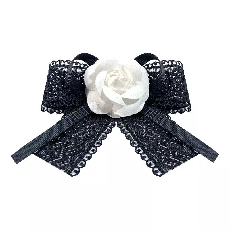 Camellia Bow Tie Women's Korean Version Small Fragrant Style Pin Black Lace Ribbon Bowtie Shirt Dress Collars Flower Accessories