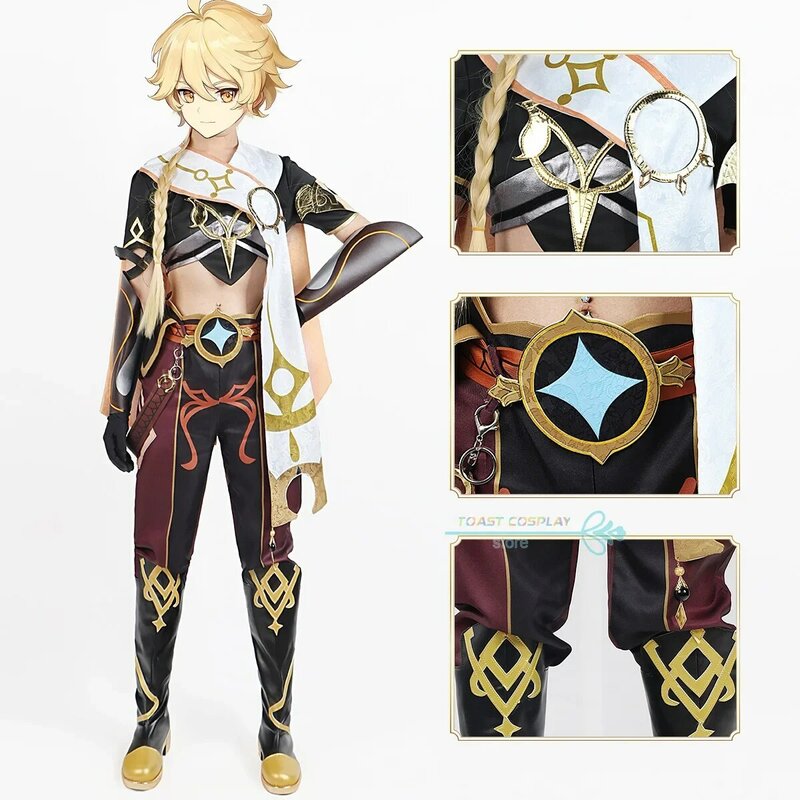 Genshinimpact Traveler Aether Cosplay Costume Sora Kong Cosplay Aether Halloween Party Outfit Clothes Wig Shoes Full Set Clothes