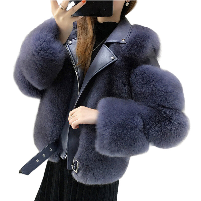 ZDFURS * Import pelliccia di volpe patchwork Double face fur Moto & Biker coat donna 2020 cappotti di pelliccia di pelle