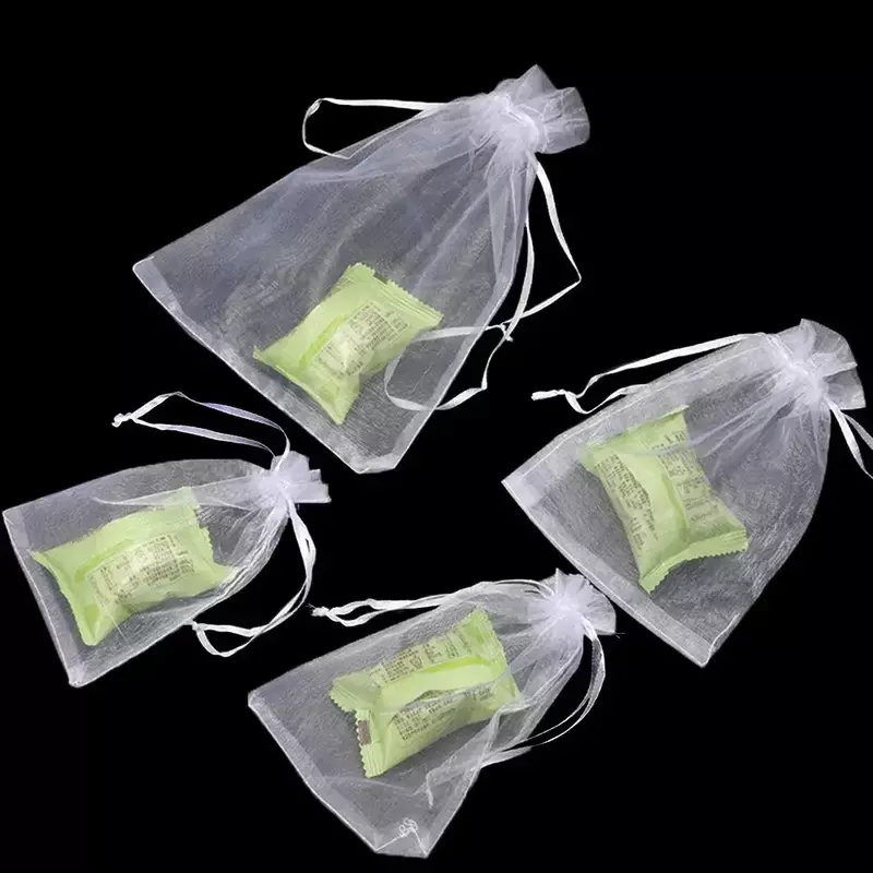 20PCS batch Drawable Party Supply Christmas Favor Jewelry Packing White Pouches Drawstring Pocket Organza Gauze Sachet Gift Bags