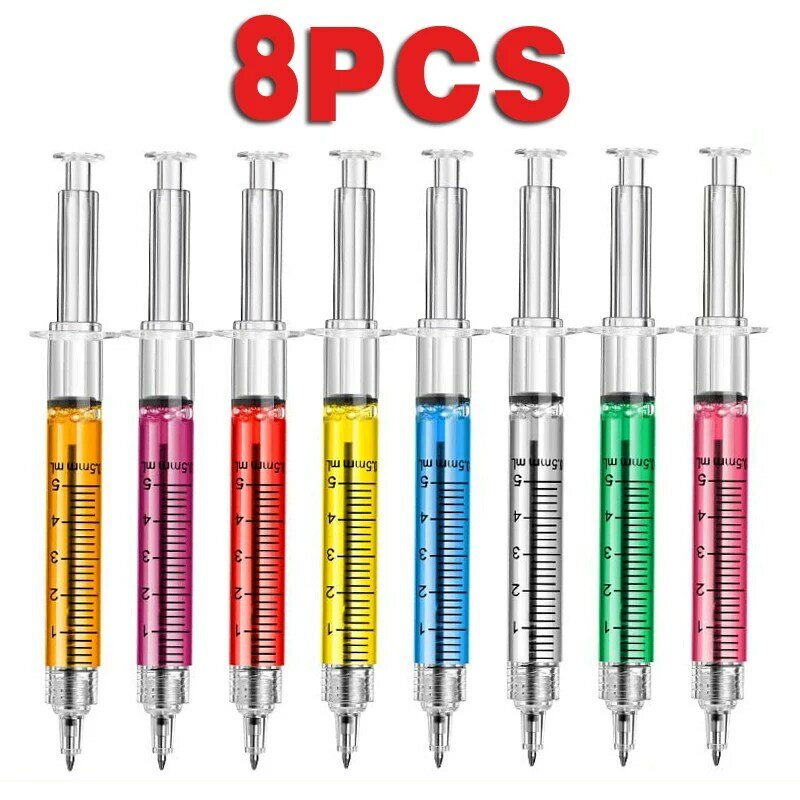 Stylos à seringue rétractables multicolores pour infirmières, stylos à bille médicaux amusants, cadeaux pour étudiants en soins infirmiers, nouveauté, 8 pièces