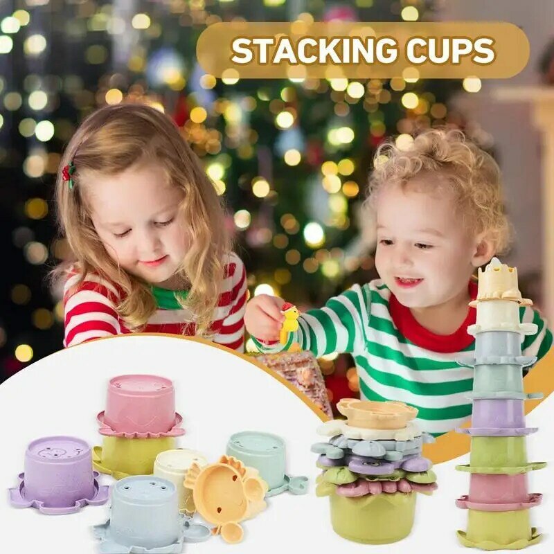 유아용 스태킹 컵 세트, 8 개의 발달 네스팅 컵 장난감, 손과 눈의 협응을 위한 초기 개발 장난감, 워터 파크용