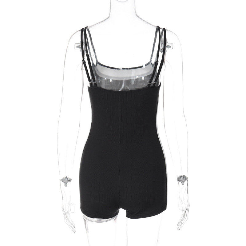 Lygens 블랙 화이트 블록 컬러 요가 체육관 민소매 원피스 롬퍼 점프수트, 2024 여름 패션 캐주얼 여성 의류