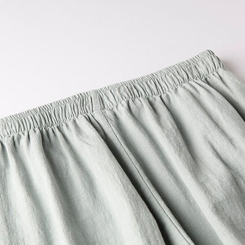 Pantalones de mezcla de lino para mujer, pantalón de pierna ancha, bordado étnico, extraíble, para el trabajo, para viajes diarios