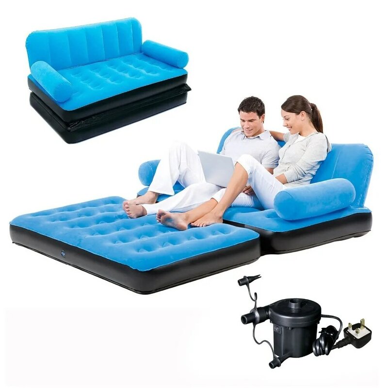 74" X 60" X 25" Floding Sofa Chair Inflatable Flocked Sofa 2 Seater Bed Bedroom Sofa