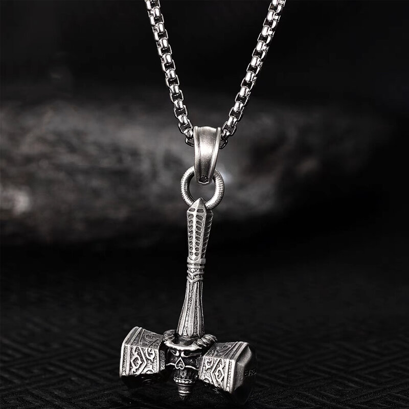 Colar martelo do viking Thor para homens, joia em aço inoxidável pingente runa nórdica, corrente de suéter