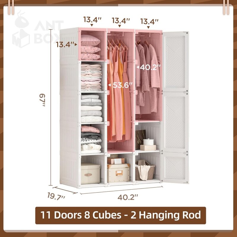 Portable Wardrobe Closet Storage Organizer for Clothes,Folding Plastic Wardrobe with Magnetic Door and Easy Assembly 11 Doors-8