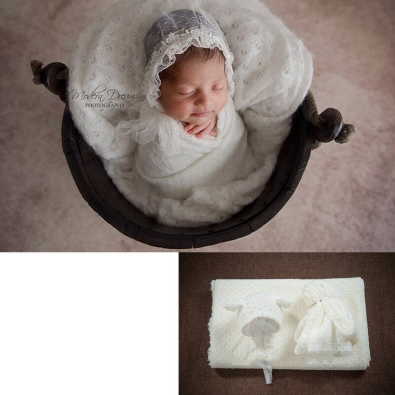 Fondo de 3 piezas para fotografía de recién nacido, conjunto de gorro y suéter, manta de punto para PUF, telón de fondo, accesorios para posar fotos de bebé