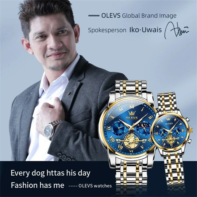 Роскошные брендовые романтичные часы OLEVS для пар, многофункциональные кварцевые часы с таймером, водонепроницаемые Оригинальные мужские и женские часы