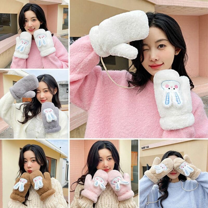 Long Ears Rabbit Women Winter Gloves Fashion Accessories Warm Winter Soft All Fingers Gloves Plush Students Gloves Girl