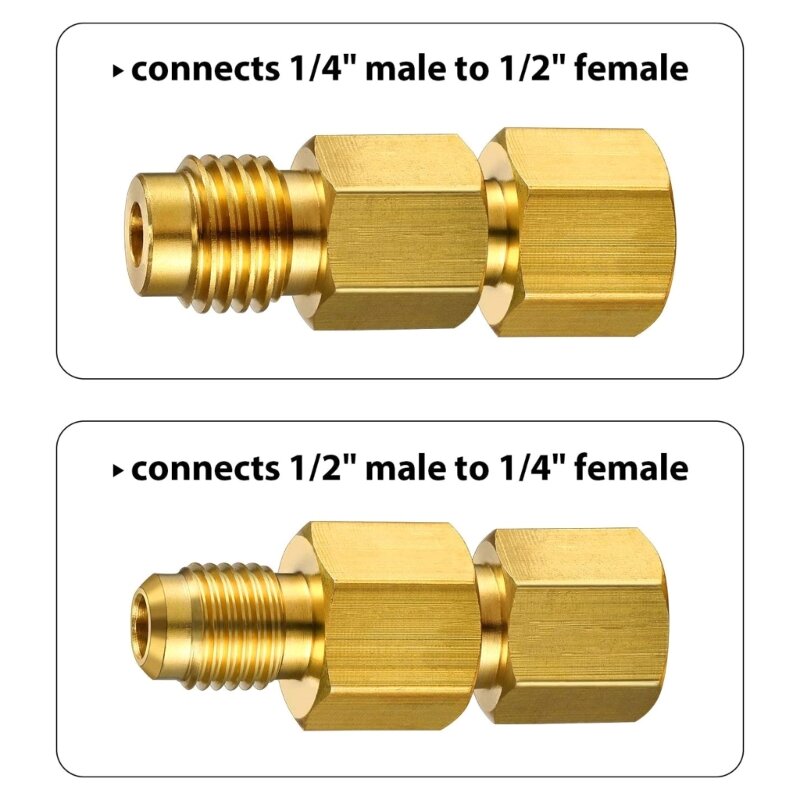 2 stuks 6015 R134A Messing Koelmiddeltank Adapter naar Fitting Adapter Vrouwelijke naar 1/4 Mannelijke Flare Adapter