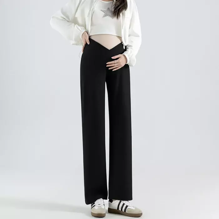 Across V High Waist Belly Maternity Pants Loose Straight Trousers Clothes for Pregnant Women 2024 Spring Thin During Pregnancy