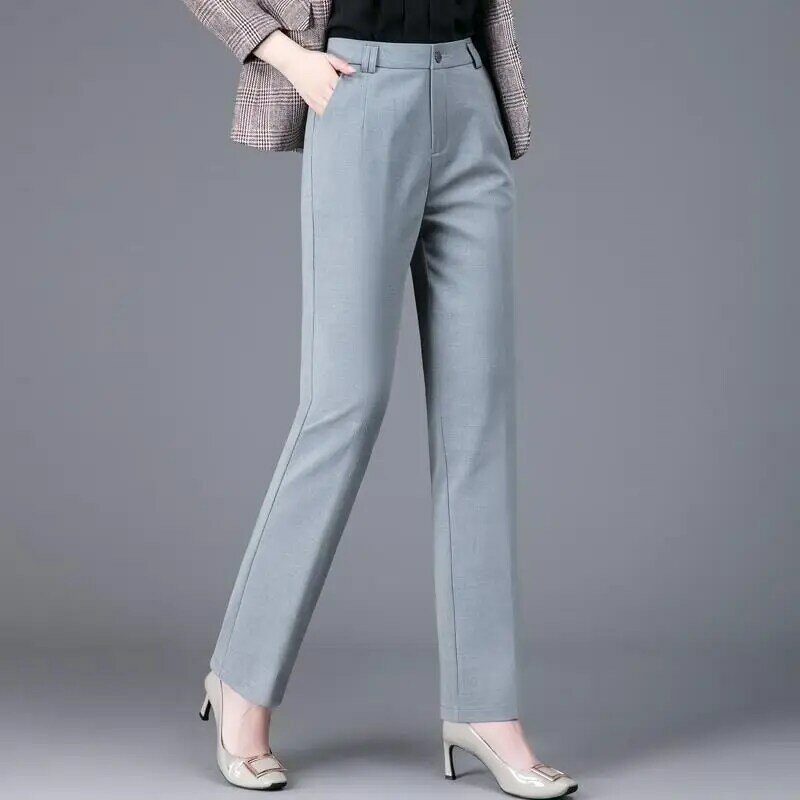 Calça reta de cintura alta feminina, calça feminina, solta, monocromática, casual, elegante, moda coreana, novo, primavera, outono, 108 x, 2023