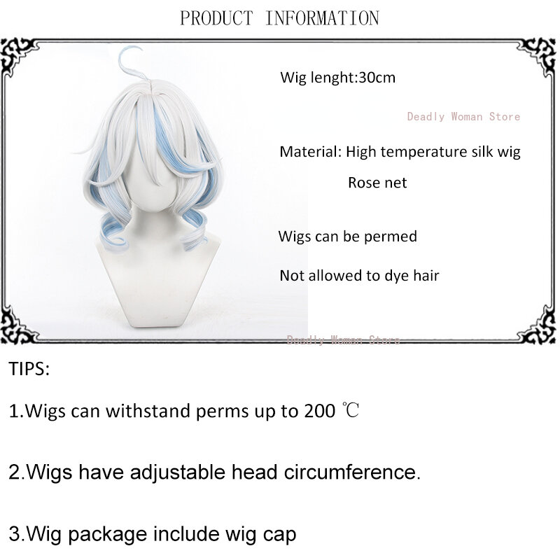 Парик для косплея Furina Genshin Impact Focalors, парик для косплея с двумя съемными прическами, длинный короткий женский парик на Хэллоуин