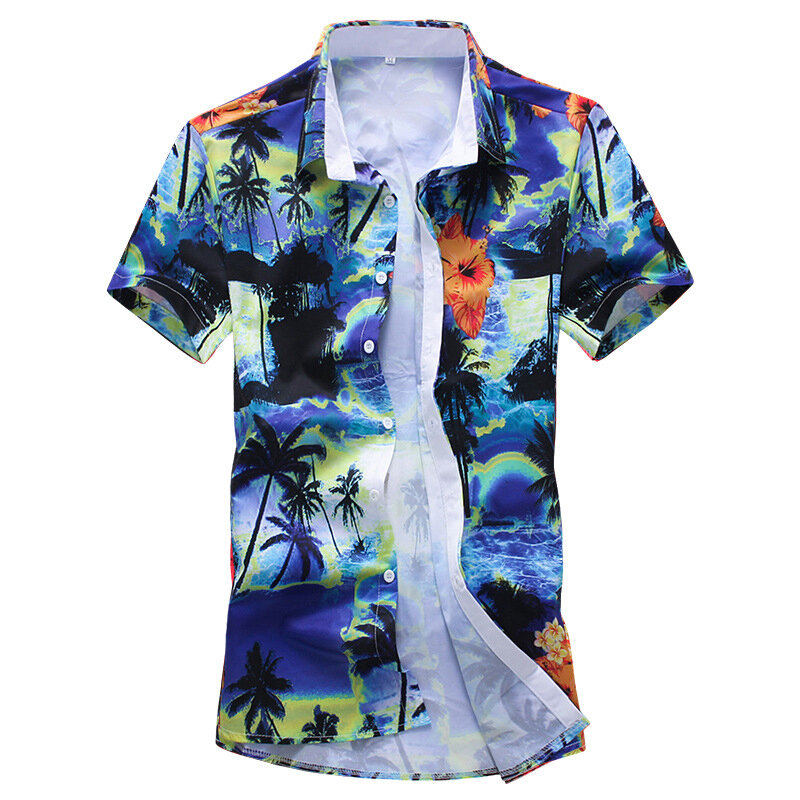 Kemeja pemandangan pantai 2024 untuk pria, kemeja Hawaii cetak 3D pria lengan pendek 5xl atasan kasual kaus pria blus Camisa