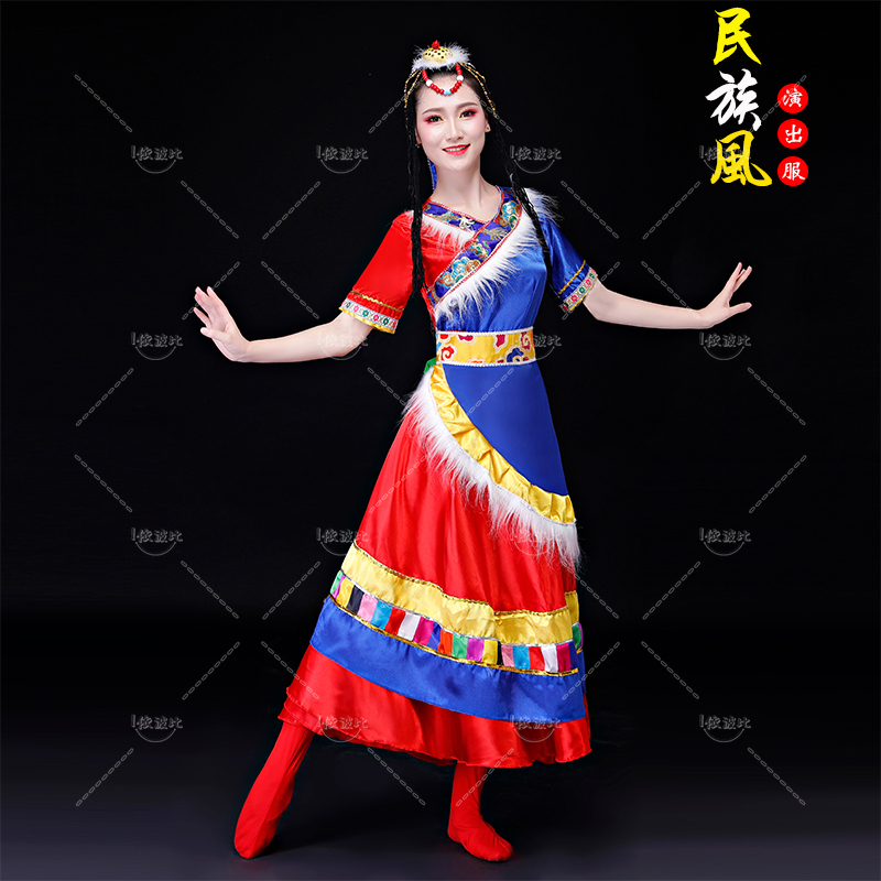 Quality Tibetan dance performance costumes ethnic minority wind performance costumes Tibet Zhuo Ma group square dance set