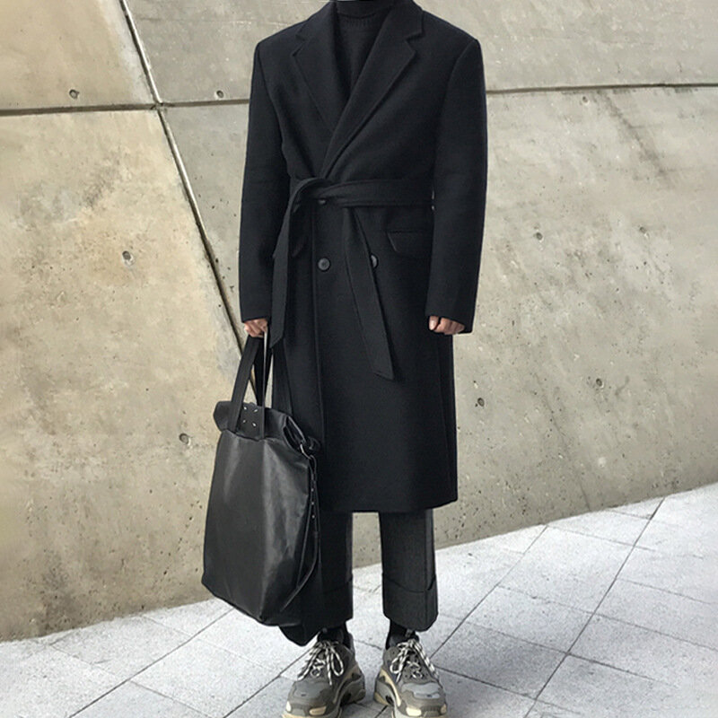 Winter mittellanger Woll mantel koreanische Version verdickt warmen Woll mantel Herren zweireihigen trend igen Trenchcoat