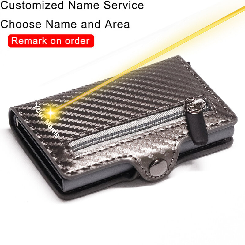 Nome personalizzato portafoglio antifurto in fibra di carbonio da uomo porta carte di credito Organizer con cerniera monete tasca porta carte RFID e fermasoldi