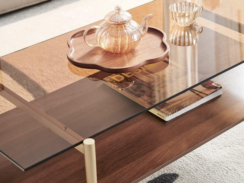 Saint Mossi Tadio-Table basse en verre double couche, étagère astronomique NW, pour le salon, en verre brun et brun café