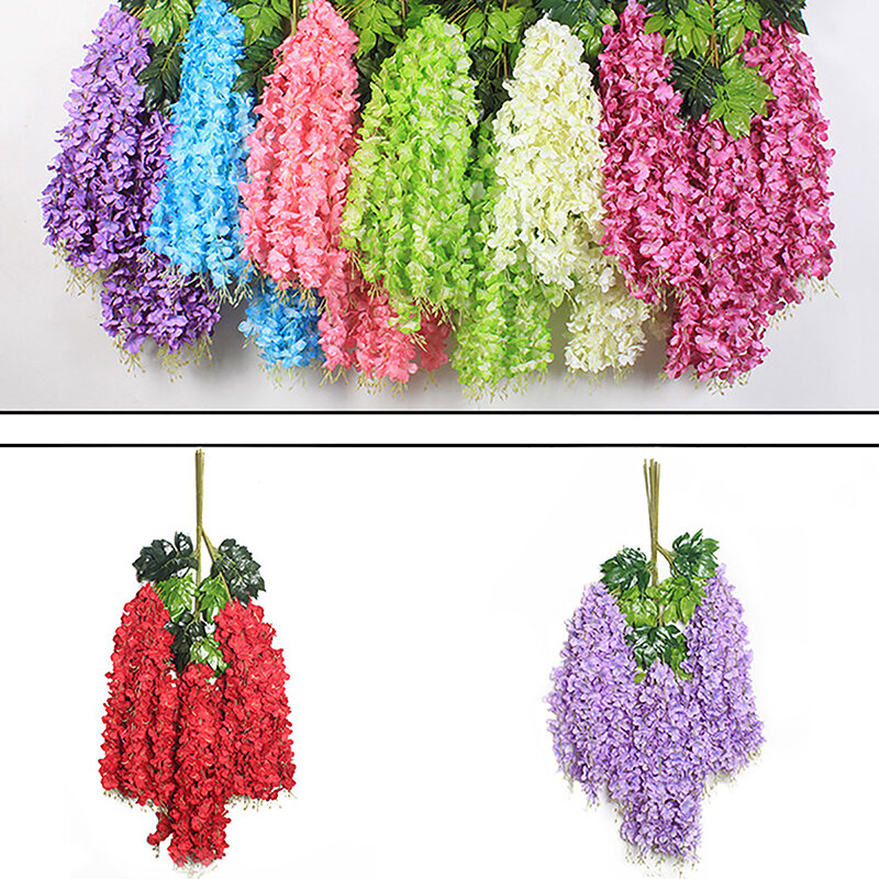 Flor de glicina decorativa para sala de estar, decoración de jardín, vid de plástico, hoja verde, ratán, Doubanhua