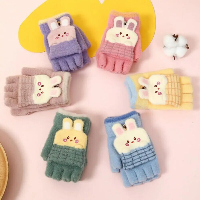Guanti invernali per bambini coniglio cartone animato guanti lavorati a maglia caldi addensati di alta qualità guanti antivento a doppio uso ragazze ragazzi