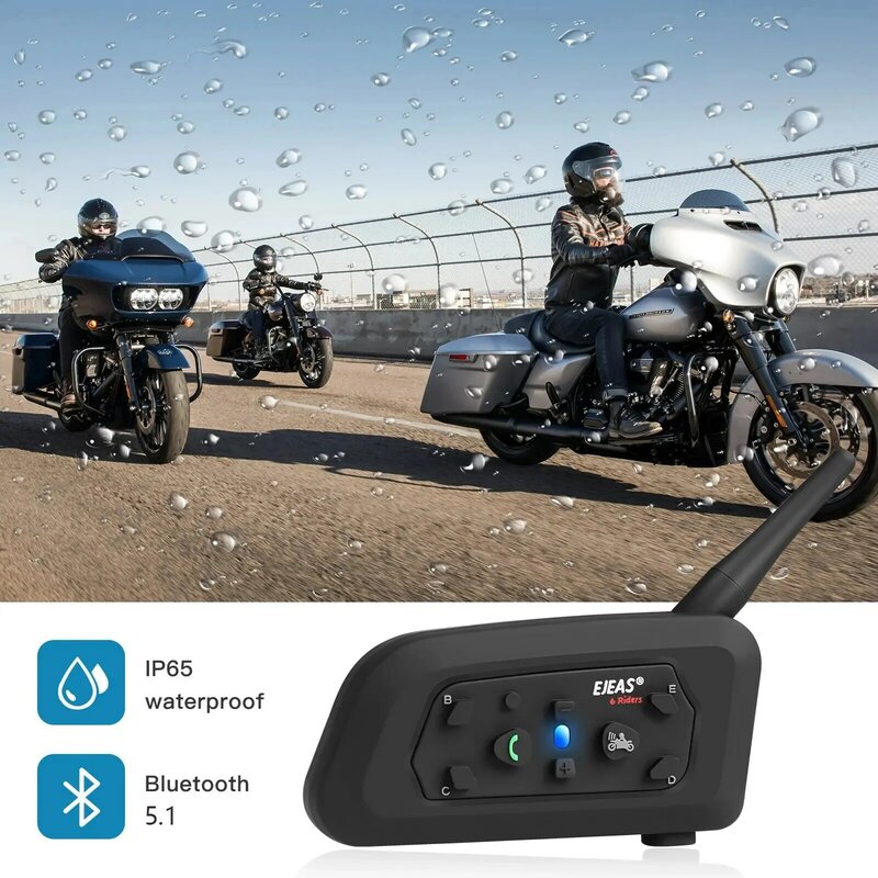EJEAS V6 PRO Motorcycle Helmet Headset Bluetooth Intercom Communicator 800M For 2 Riders IP65 Waterproof Music Interphone