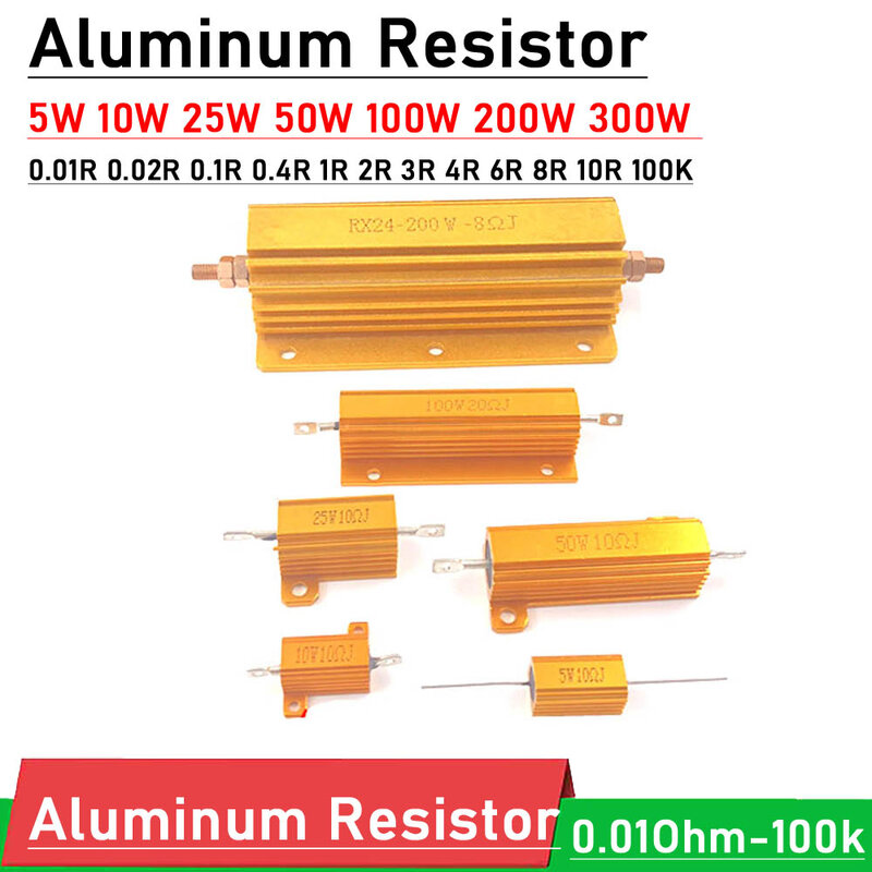 10W 25W 50W 100W Resistor Logam Daya 0, 01R 0,1r 1R 2R 4R 8R 10R 100K Ohm Cangkang Aluminium F/Tube Amplifier Daya Uji Beban Tiruan