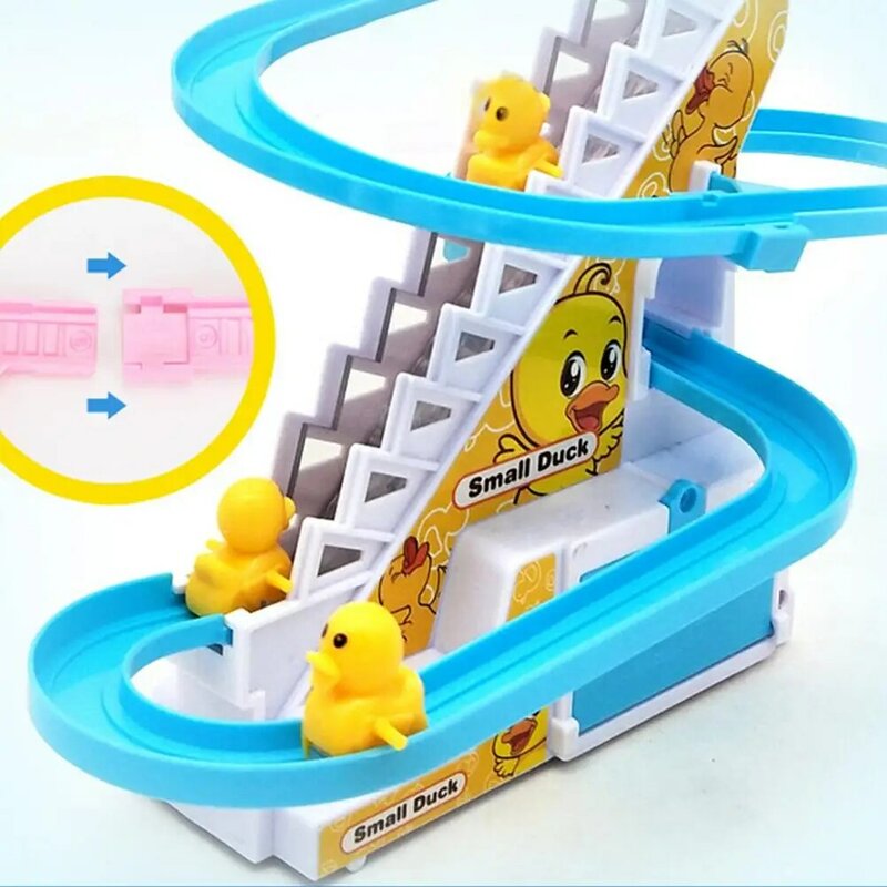 Electric Duck Climbing Stairs Toy Children Roller Coaster Toy Set Electric Light Music Amusement Climb Stairs Track Toy KIds Toy