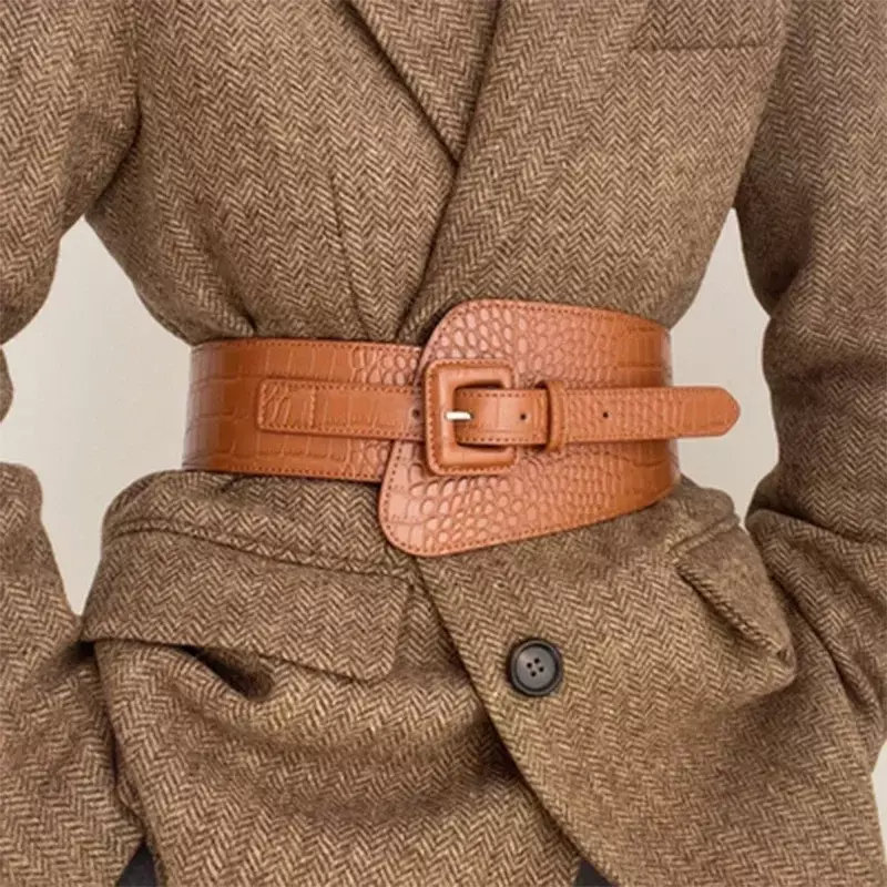 Sabuk peregangan elastis pinggang lebar wanita untuk gaun rok mantel sederhana bungkus ikat pinggang korset ikat pinggang