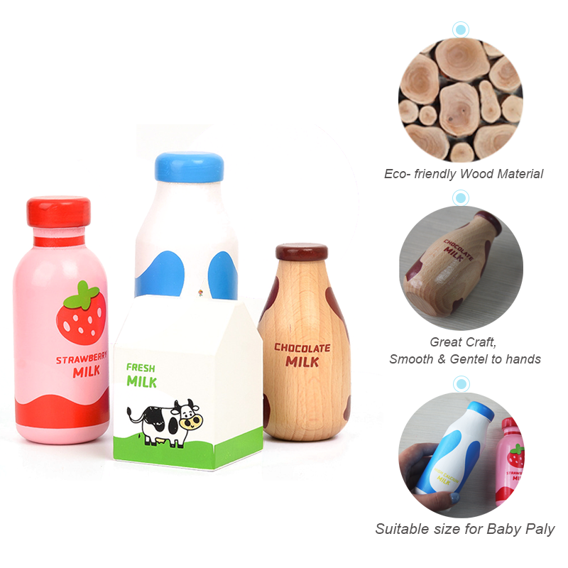 Juego de simulación de bebida de leche de madera para niños, juguetes de cocina, aprendizaje educativo Montessori, juego de simulación de imitación