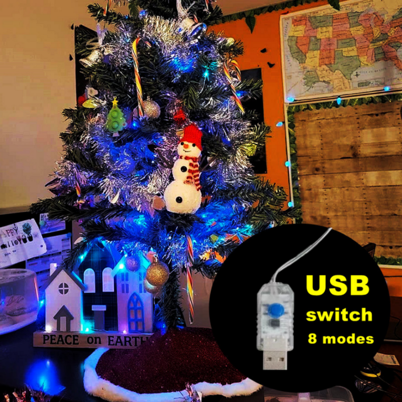 Guirxiété lumineuse LED dégradée pour l'extérieur, fil de cuivre USB, guirxiété lumineuse, fête de Noël, lumières de vacances, 8 modes, 5m, 10m, 20m
