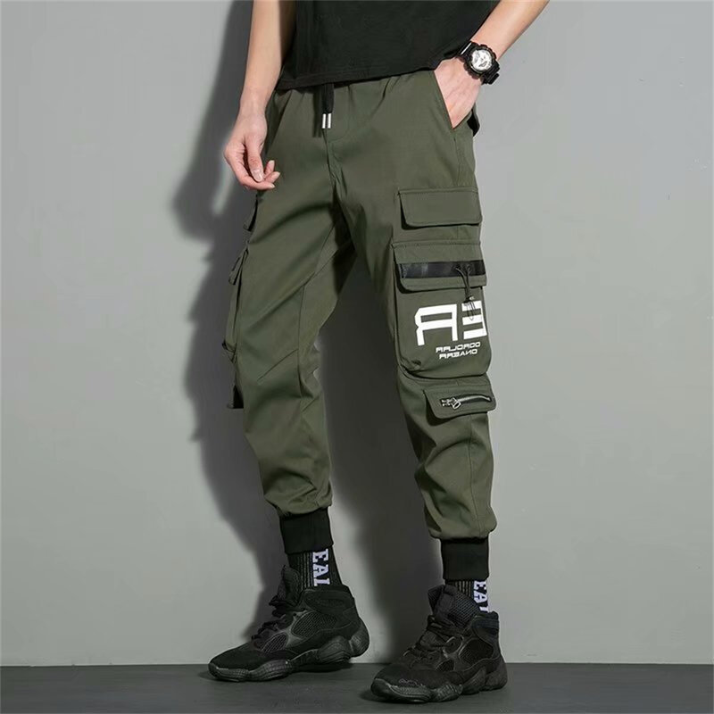 Męskie spodnie bojówki kilka kieszeni ściągane na zewnątrz męskie spodnie dresowe męskie spodnie joggersy Hip hopowe modne spodnie dresowe kombinezony casualowe