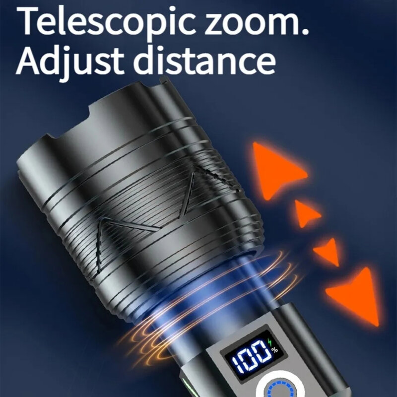 Фонарик высокой мощности, фонарик с USB Type-C, перезаряжаемый тактический фонарик большого радиуса действия, яркий внешний супермощный фонарик