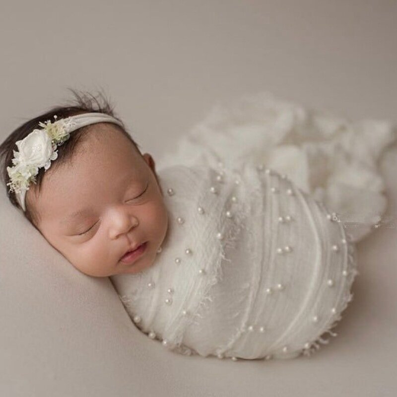 Envoltura de perlas para bebé recién nacido, accesorio de fotografía, manta elástica suave, accesorios de tela para bebé pequeño, producto envolvente