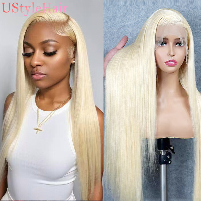 UStyleHair 613 blond długi jedwabisty peruka z prostymi włosami dla kobiet bezklejowe koronkowa peruka na przód codzienne używane syntetyczne włosy koronka z przodu peruki