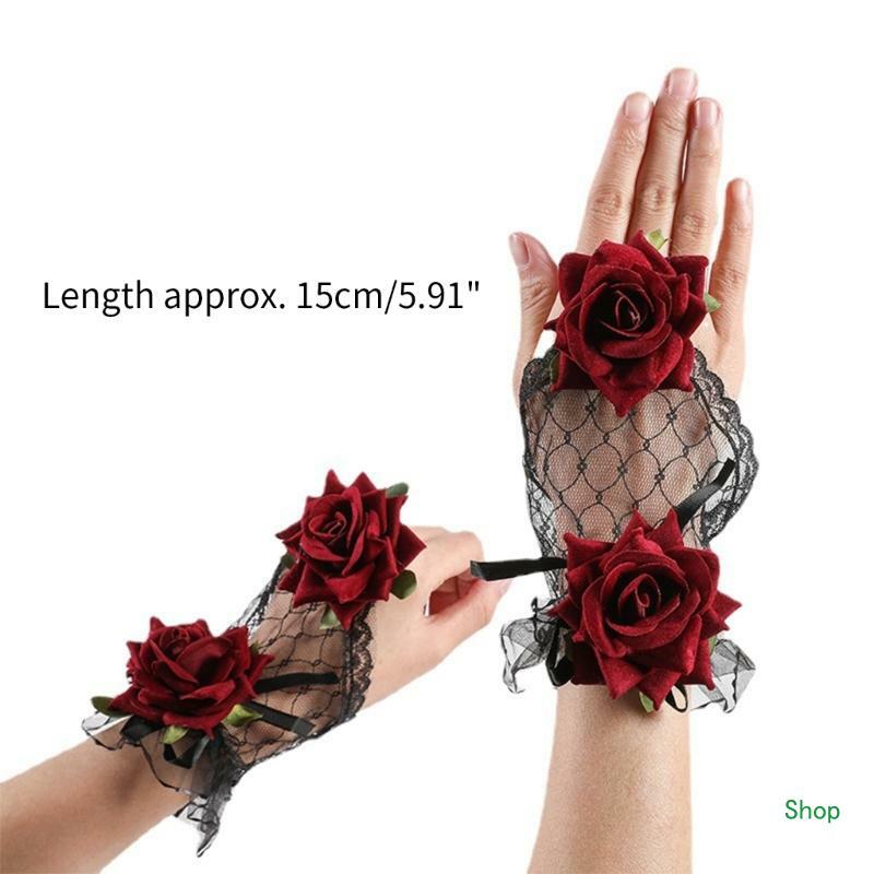 L5YC Lace Ruffle Cuffs Flower Decor Wrist Cuffs Cosplay Wrist Ornaments for Teens
