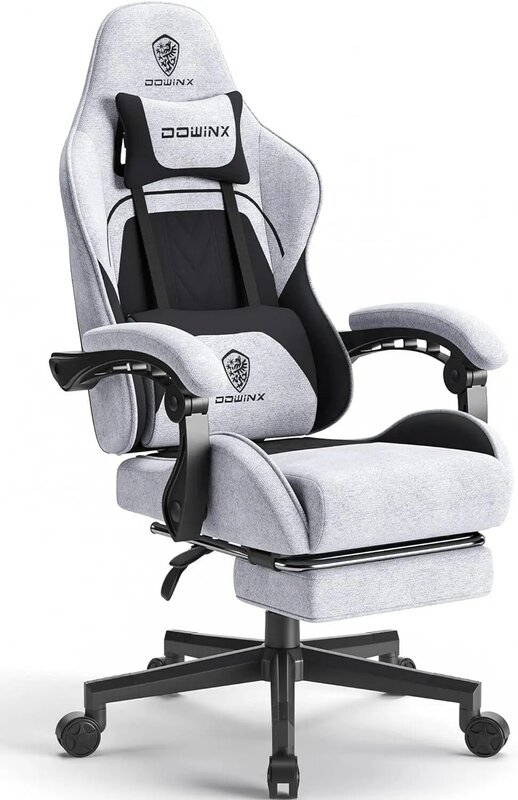 Silla de tela con cojín de resorte de bolsillo, silla de juego de masaje con reposacabezas, silla de ordenador ergonómica con reposapiés, 290lbs