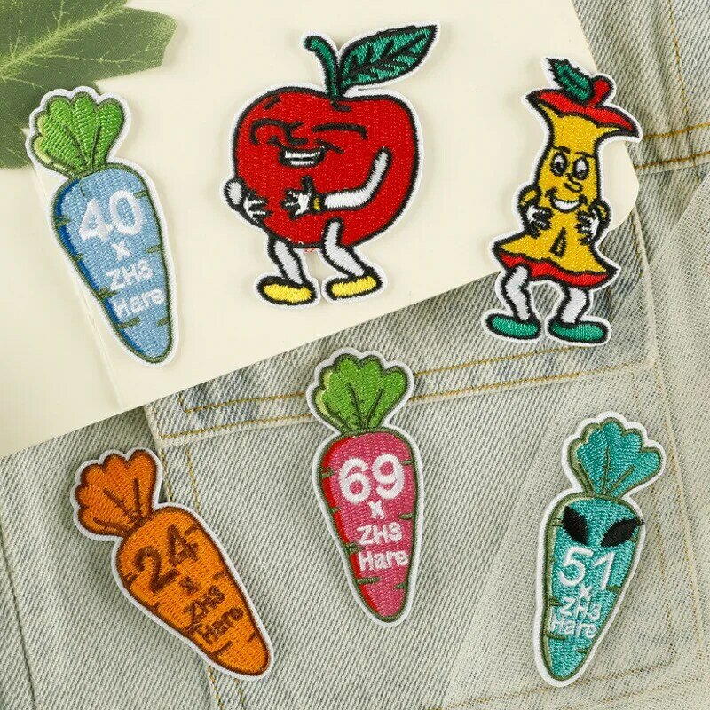 야채 자수 패치 DIY 원단 스티커, 과일 배지, 열 접착 다리미 패치, 핸드백 데님 재킷용 액세서리