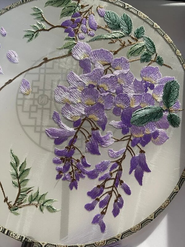 Trademonal Cina bordir pernikahan kipas Hanfu seri bunga kuno dekorasi Hanfu tradisional hadiah kipas ungu