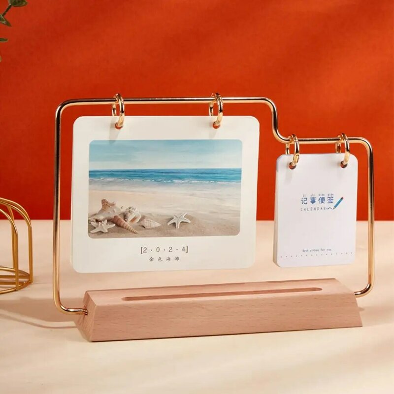 Thickened Desk Calendar with Metal Buckle 2024 Solid Wood Desk Calendar with Metal Buckle Design Printing Monthly for Home