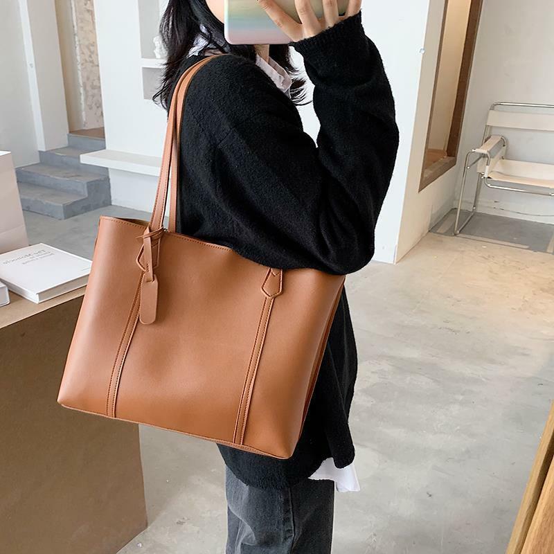 Torba damska o dużej pojemności torebki na co dzień w jednolitym kolorze koreański INS moda torba na ramię kobiece panie dziewczyny PU skórzane torby