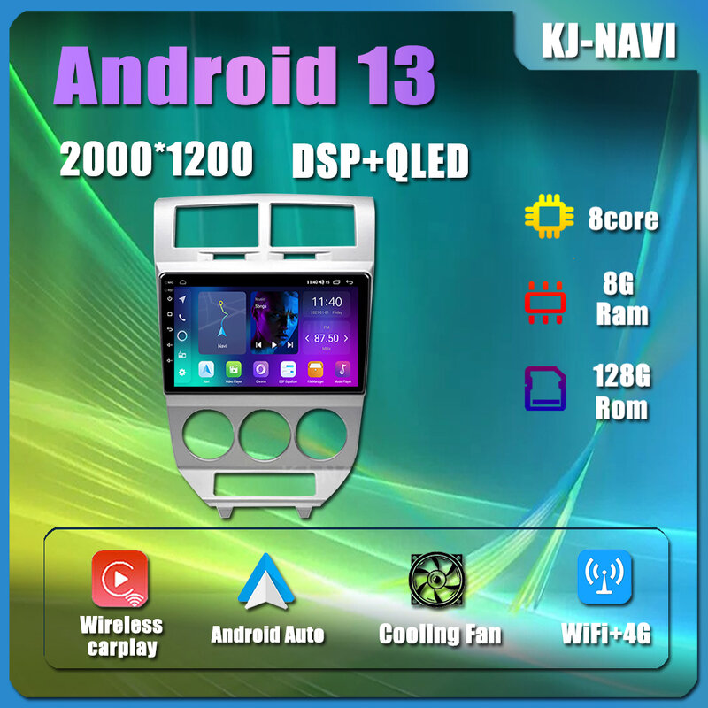Android 13 10 "Carplay Autoradio Multimedia Video Player WiFi Bluetooth für Dodge Kaliber 2007-2010 GPS Head Unit Wireless