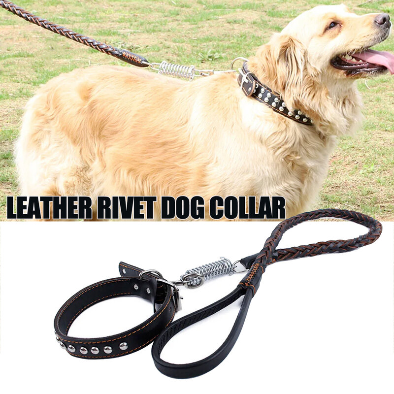 Kerah anjing besar dapat diatur dengan tali latihan Anti tarik untuk kerah tali anjing peliharaan kepang kulit Bulldog Prancis Labrador