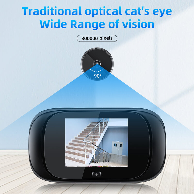 Awapow kamera pintu 2.8 inci, kamera pengintai Pintu Digital sudut lebar 90 ° keamanan mata kucing kamera tampilan pintu bawaan memori