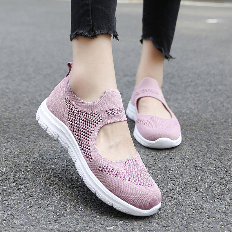 Women Walking Fitness Mesh Slip-On Light Loafer Summer Sports Mary Jane Shoes Outdoor Flats Breathable Sneakers Big Size 35-43