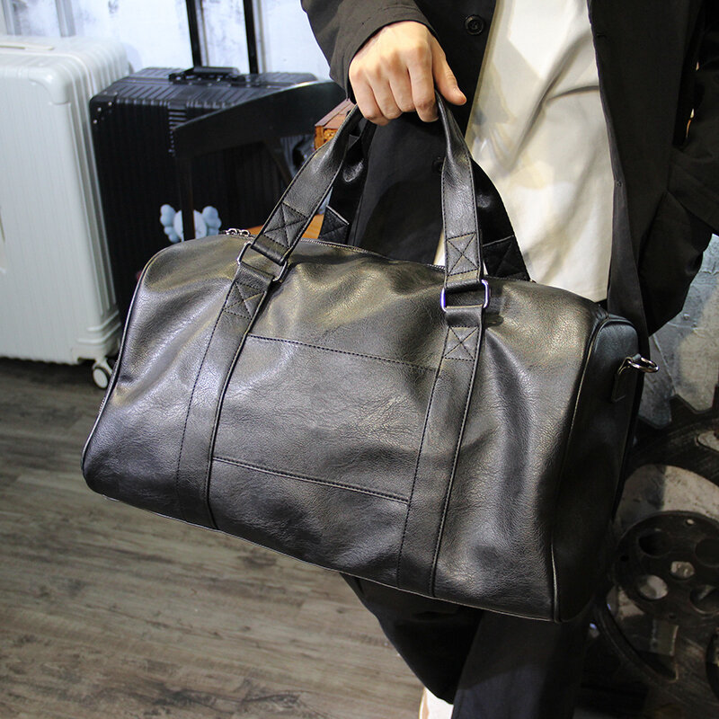 LEBSGE Men's Premium PU Leather Duffel Bag Daily Business Travel Shoulder Tote Large Fitness Bag