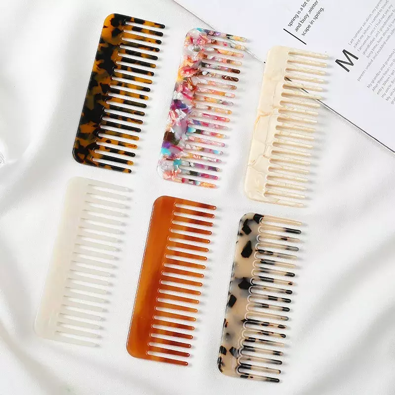 Pentes de cabelo acetato para cabeleireiro, dente largo, grande, escova de bolso, antiestático, ferramentas
