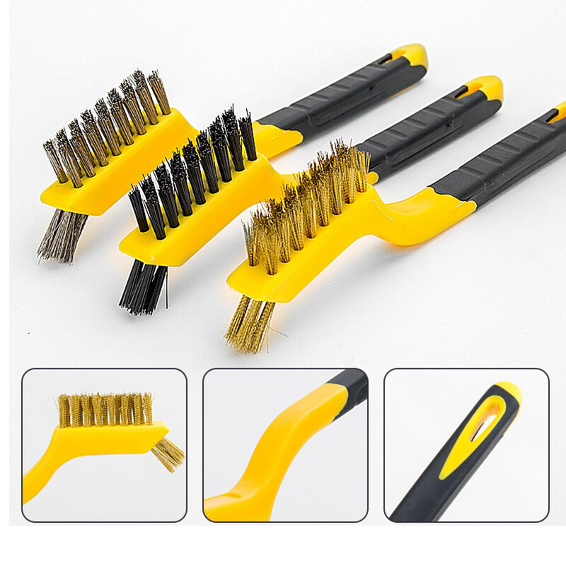 1pc 7 Inch Mini Wire Brush Brass Nylon & Stainless Steel Rust Remover Metal Wire Burring Rust Brush Metal Cleaning Tool