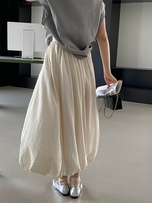 Длинная модная юбка LANMREM для женщин, однотонная трапециевидная эластичная юбка с высокой талией, универсальная летняя одежда 2024 2Z1329