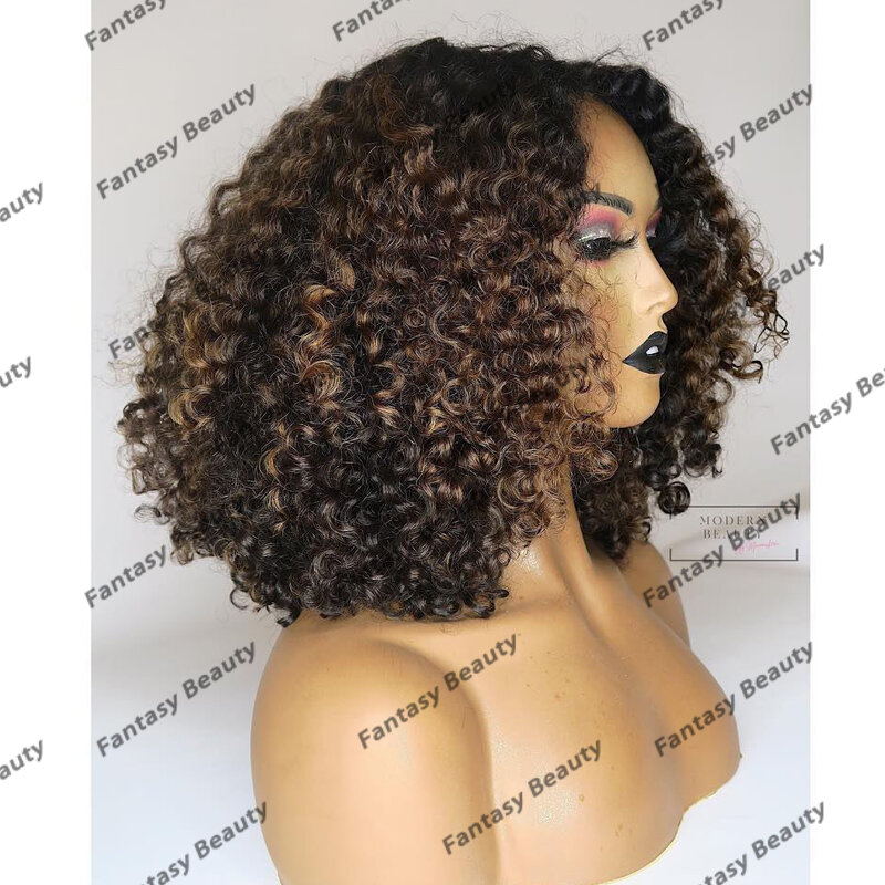 Безклеевые темно-коричневые Afo курчавые вьющиеся 100% человеческие волосы с эффектом омбре, 13x 6 кружевные передние парики для черных женщин с полной кружевной стандартной